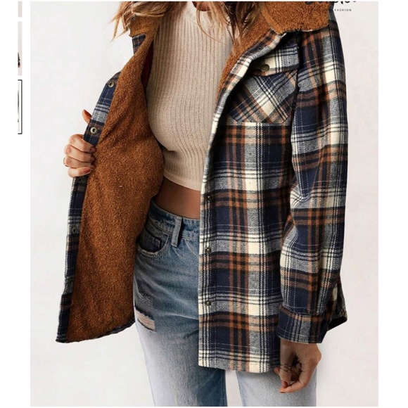 Cozy Plaid Print Teddy Lined Button Jacket Shacket - Picture 10 of 11